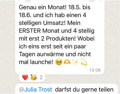 Natascha: 4-stelliger Umsatz im ersten Monat mit ihren digitalen Produkten